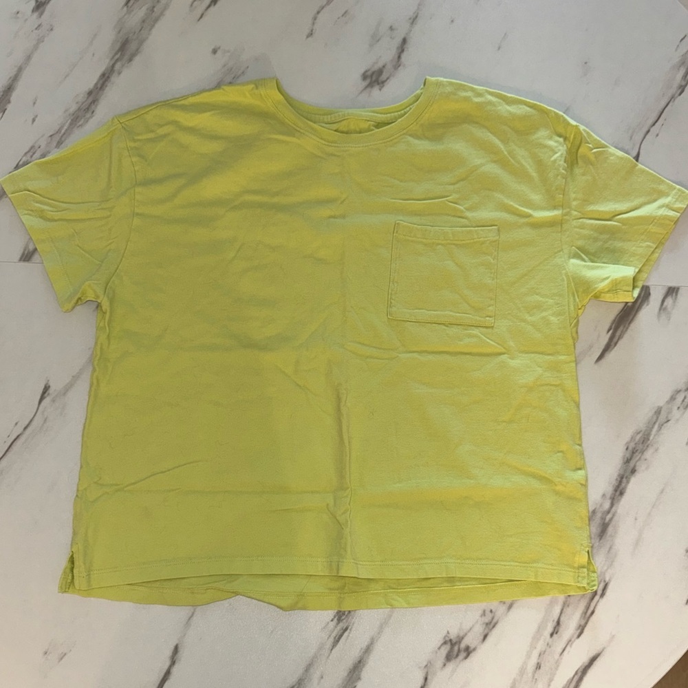 Time and Tru Neon Yellow Crew Neck Short Sleeve Pocket T-Shirt XL